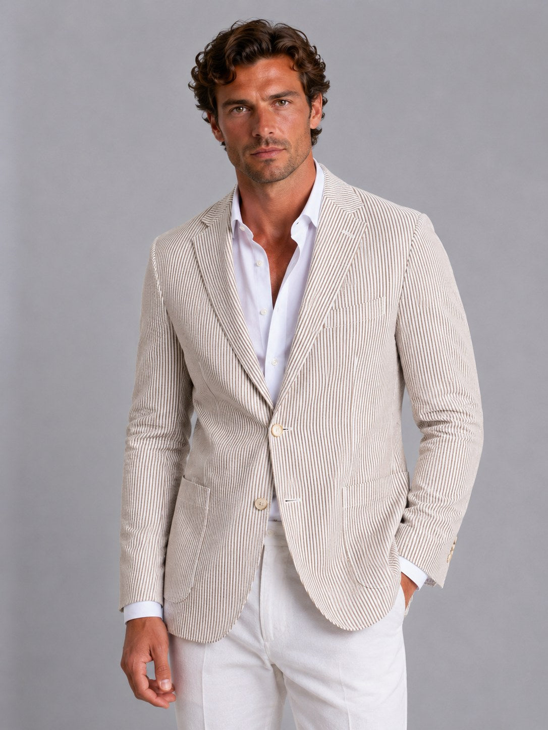 Shaun | Men's Striped Tailored Blazer, Lightweight Suit Jacket | Animated Apparel