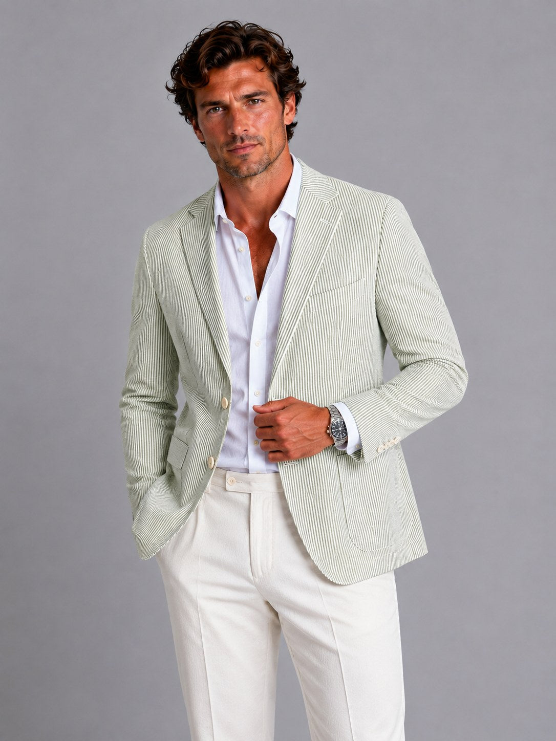 Shaun | Men's Striped Tailored Blazer, Lightweight Suit Jacket | Animated Apparel