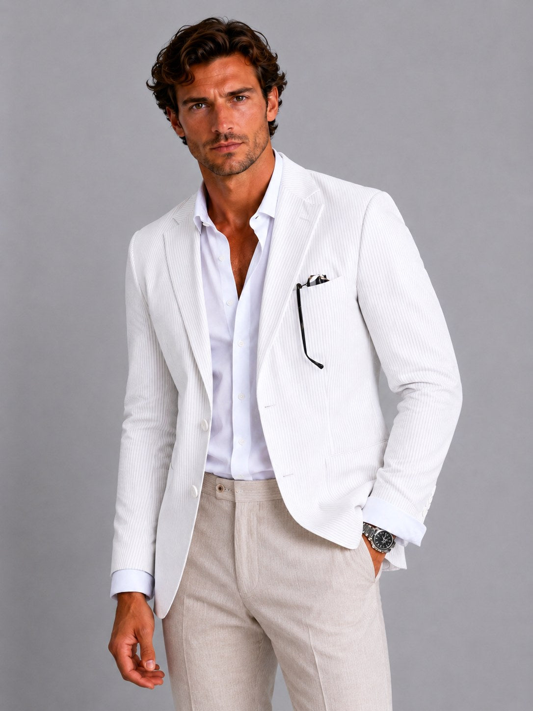 Shaun | Men's Striped Tailored Blazer, Lightweight Suit Jacket | Animated Apparel