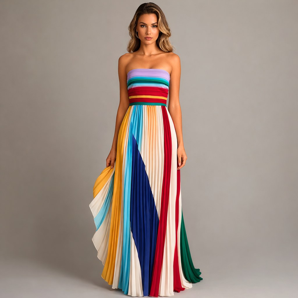 Sienna | Women's Multicolor Strapless Pleated Maxi Dress - image 1