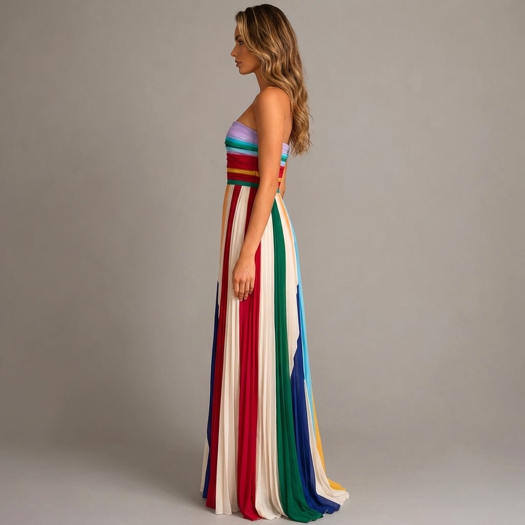 Sienna | Women's Multicolor Strapless Pleated Maxi Dress - image 2