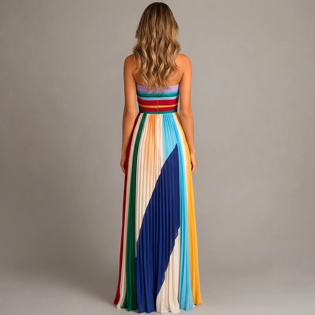Sienna | Women's Multicolor Strapless Pleated Maxi Dress - image 3