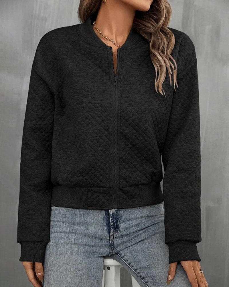 Simone | Women's Quilted Bomber Jacket, Zip-Up Collarless Jacket | Animated Apparel | Gray