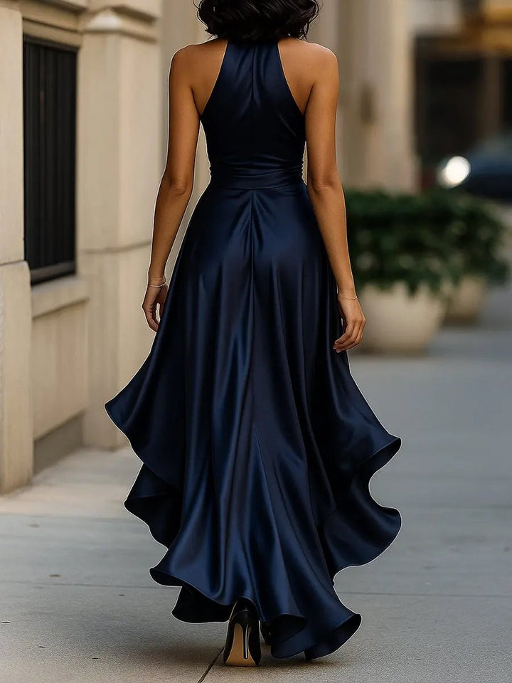 Solange | Women's Halterneck Wrap Maxi Dress, Asymmetrical Evening Dress | Animated Apparel | Royal Blue