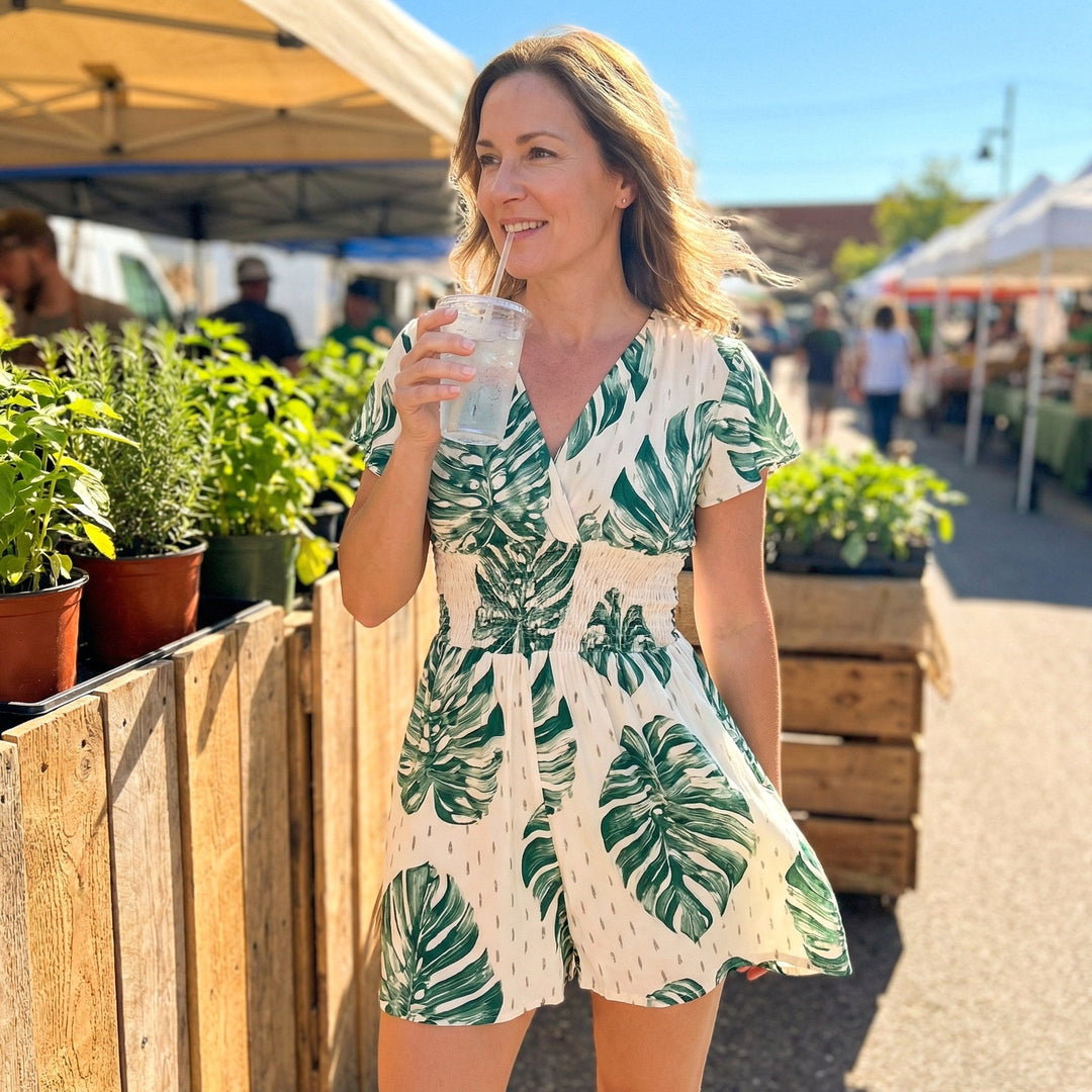Soleila | Women's Tropical Wrap Romper With Pockets - image 6