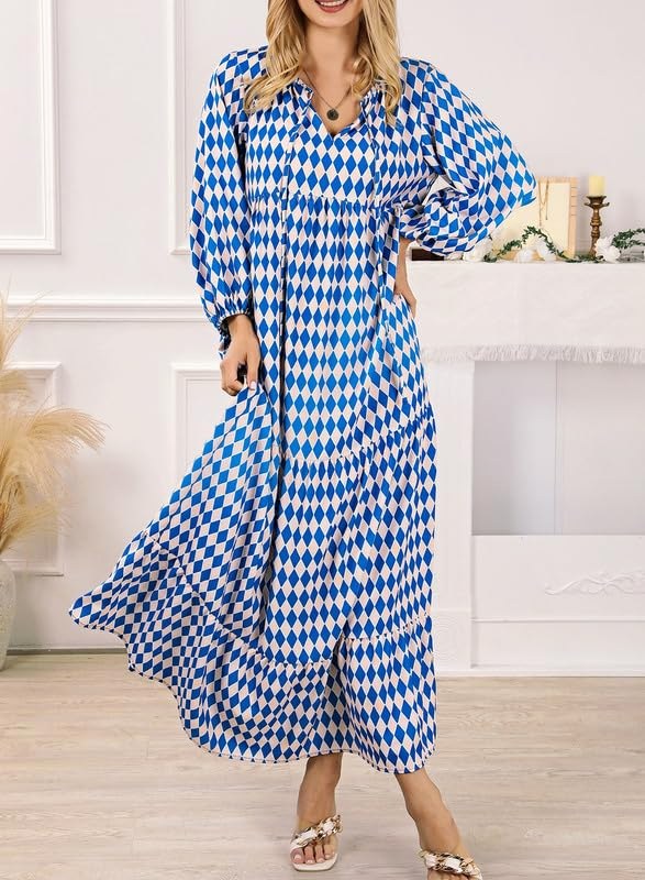 Sophia | Women's Boho Lightweight V-Neck Maxi Dress - Green Pink