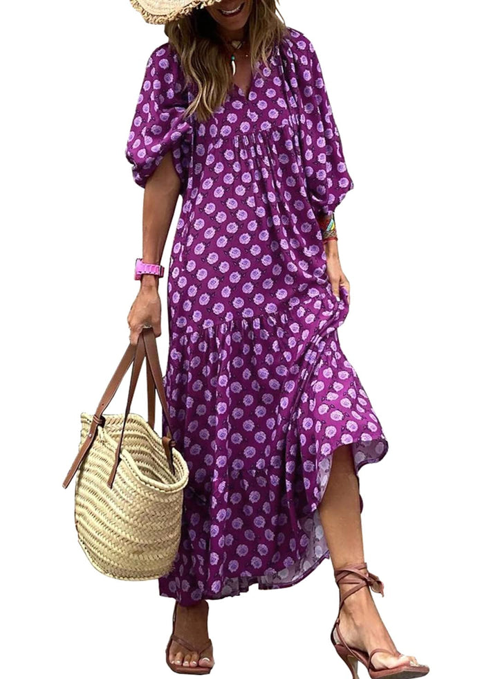 Sophia | Women's Boho Lightweight V-Neck Maxi Dress - Green