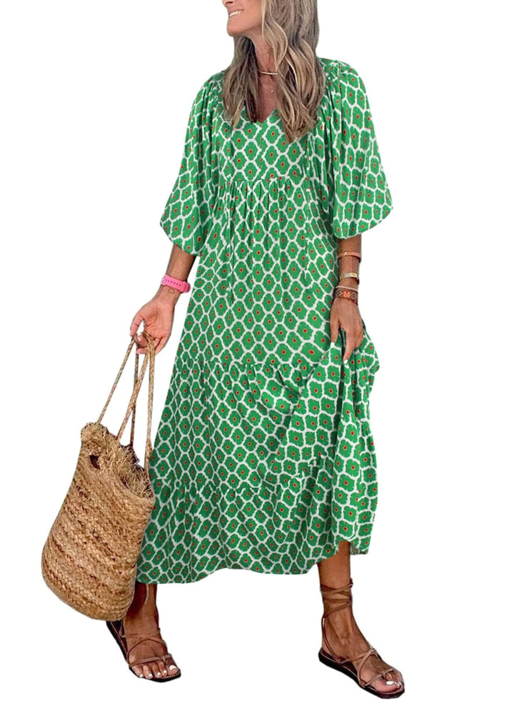 Sophia | Women's Boho Lightweight V-Neck Maxi Dress - Blue