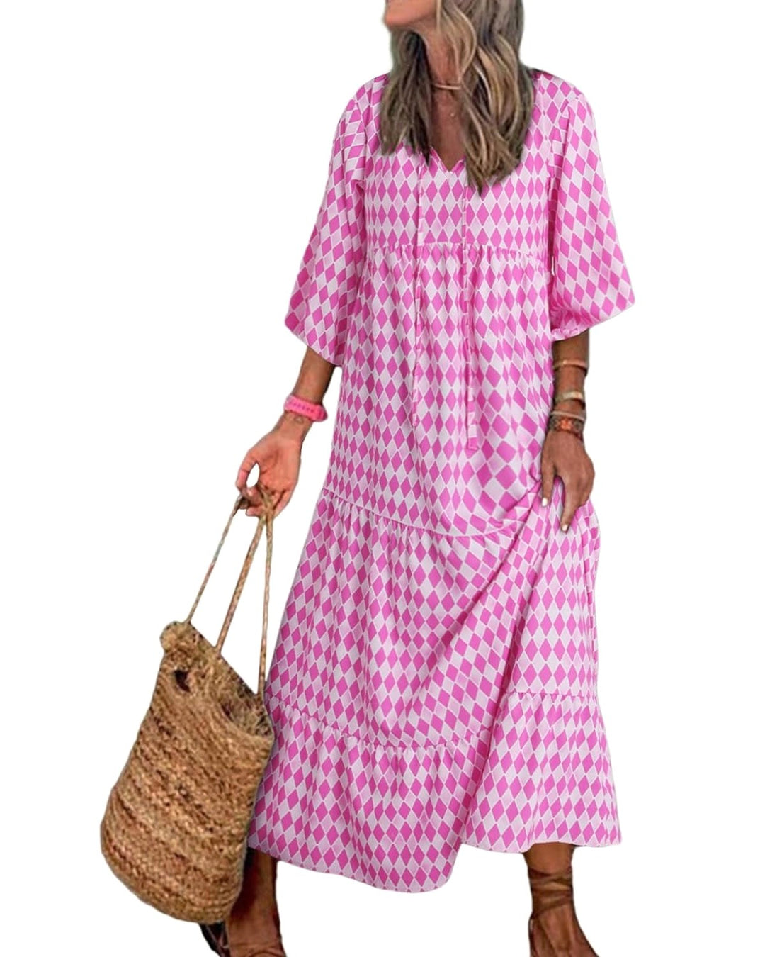 Sophia | Women's Boho Lightweight V-Neck Maxi Dress - Grey Blue
