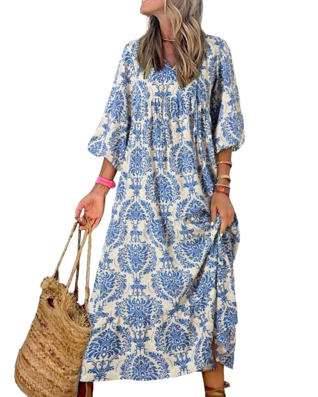 Sophia | Women's Boho Lightweight V-Neck Maxi Dress - A-Red