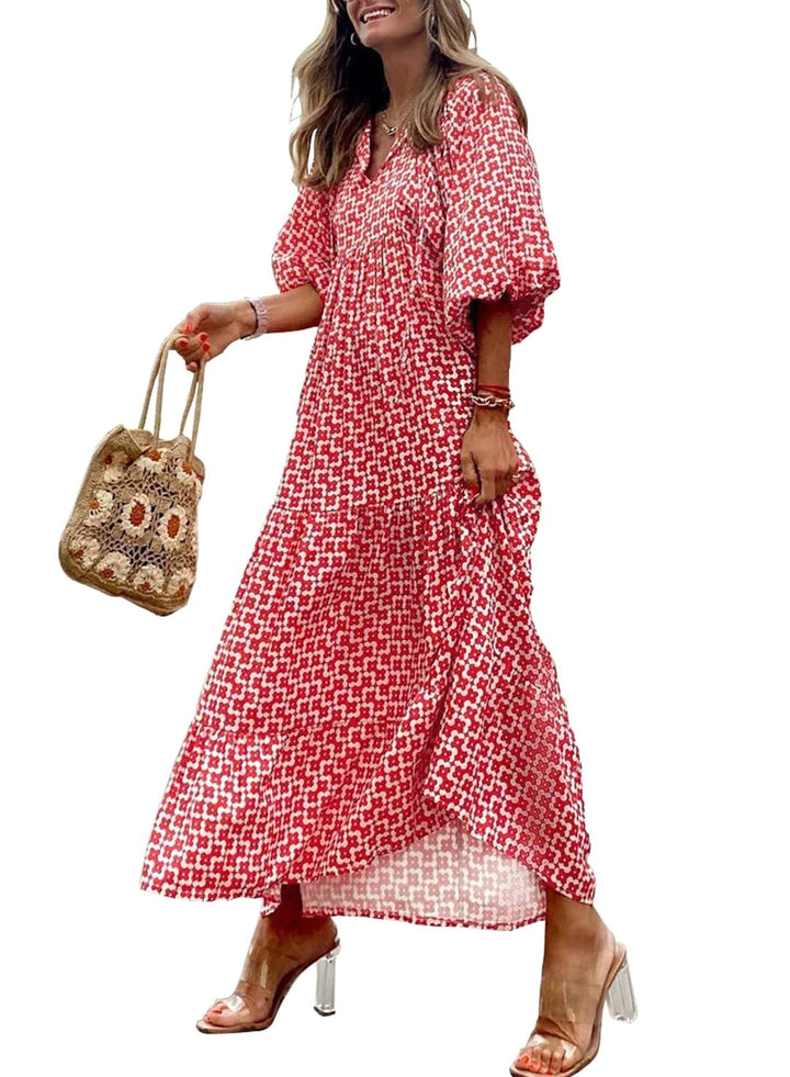 Sophia | Women's Boho Lightweight V-Neck Maxi Dress - A-Orange