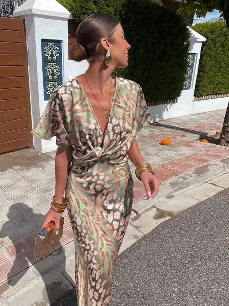 Sophie | Women's Wrap Midi Dress - Green