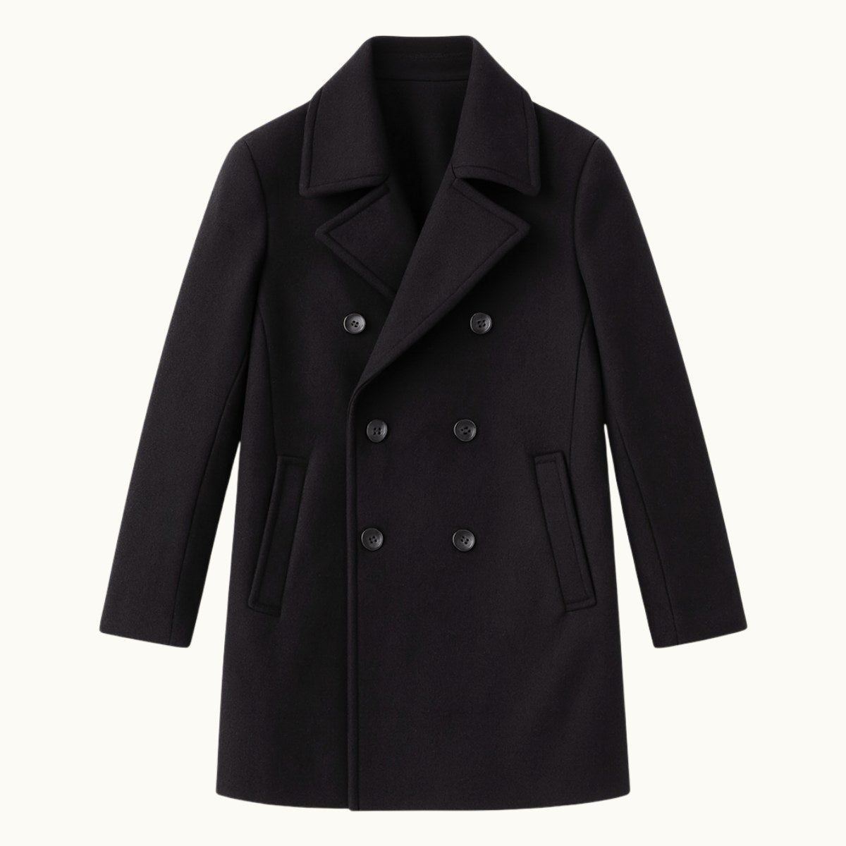 Spencer | Men's Double Breasted Wool Peacoat, Warm Winter Coat | Animated Apparel | Black