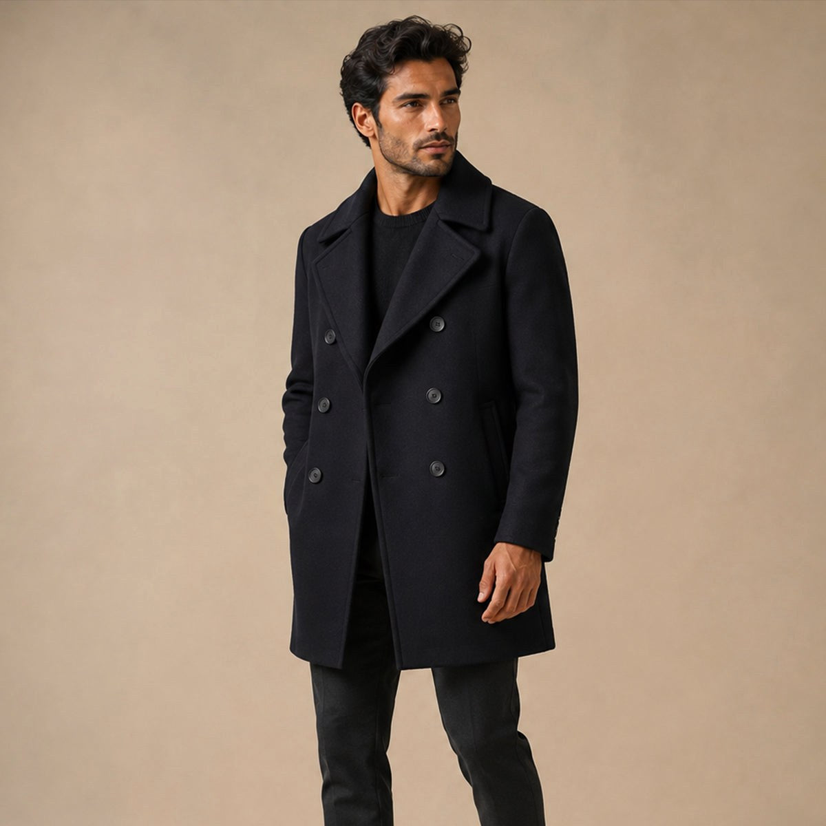Spencer | Men's Double Breasted Wool Peacoat, Warm Winter Coat | Animated Apparel