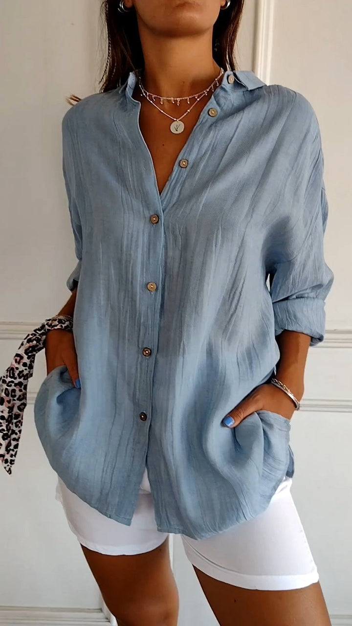 Stella | Women's Cotton Relaxed Button-Up Blouse - image 1