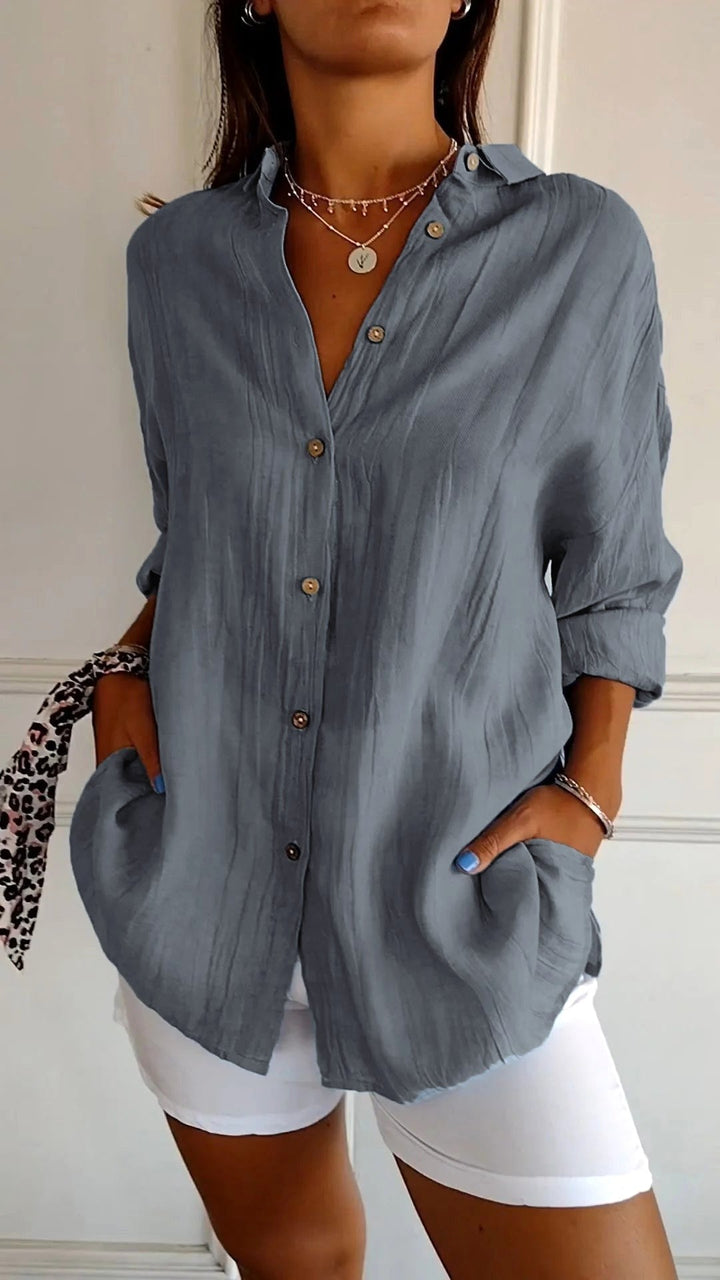 Stella | Women's Cotton Relaxed Button-Up Blouse - image 10