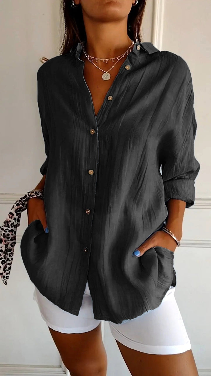 Stella | Women's Cotton Relaxed Button-Up Blouse - image 11