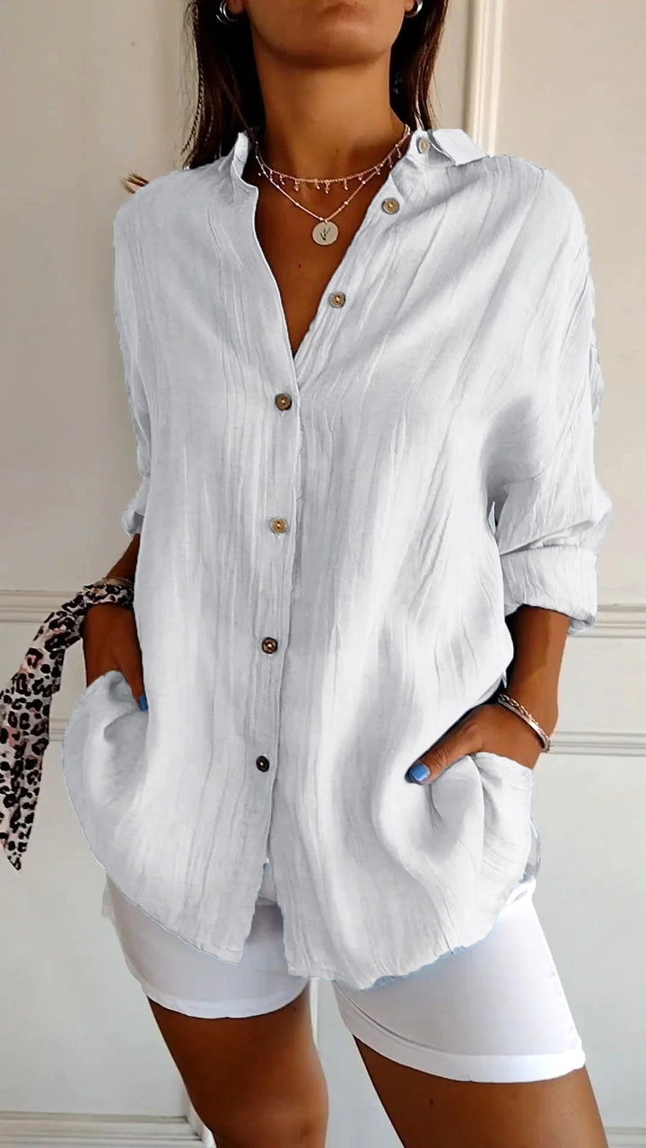 Stella | Women's Cotton Relaxed Button-Up Blouse - image 12
