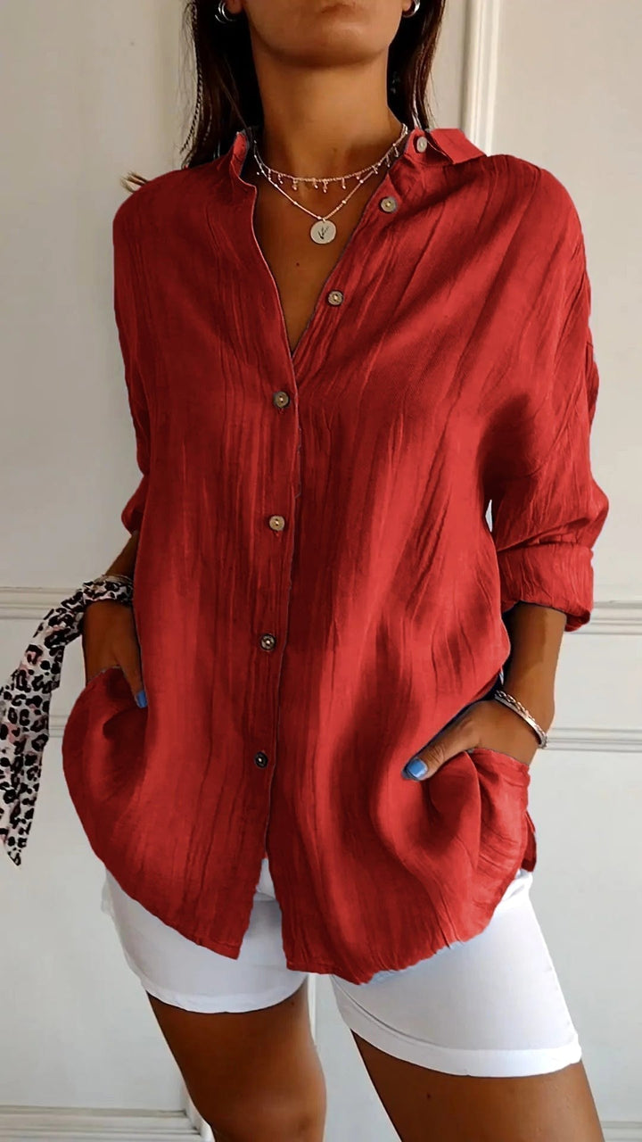 Stella | Women's Cotton Relaxed Button-Up Blouse - image 7