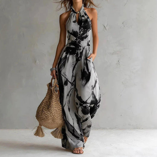 Stella | Women's Flowy Halter Maxi Dress - Black