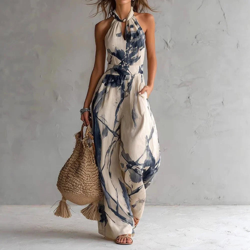 Stella | Women's Flowy Halter Maxi Dress - Light Blue