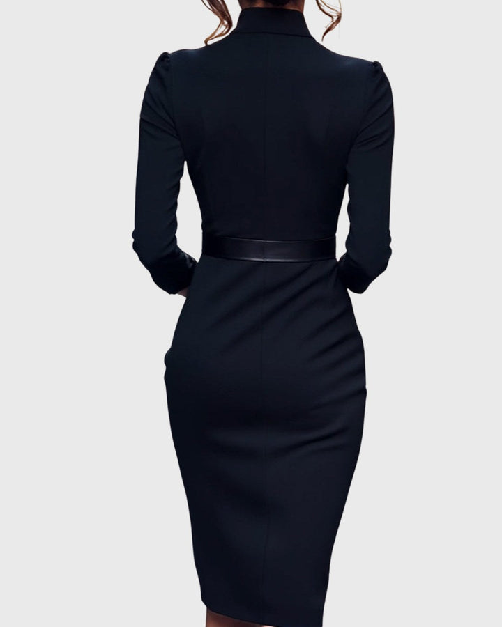 Stella | Women's Mock Wrap Midi Dress with Belt - Red
