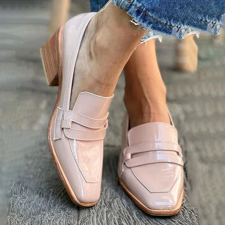 Stella | Women's Shiny Loafers With Wide Heel - Pink