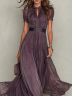 Leah | Women's Chiffon Maxi Dress, Puff Sleeve Evening Dress | Animated Apparel