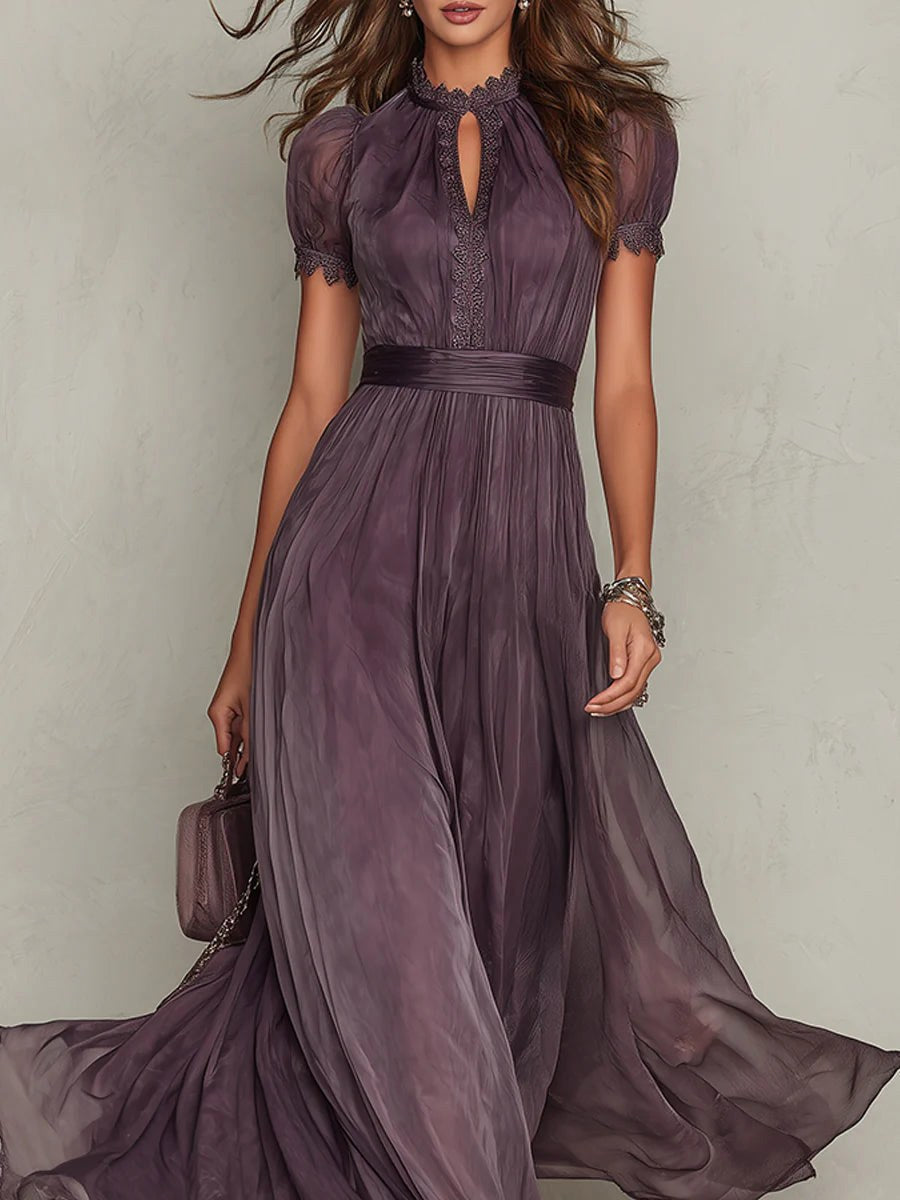 Leah | Women's Chiffon Maxi Dress, Puff Sleeve Evening Dress | Animated Apparel