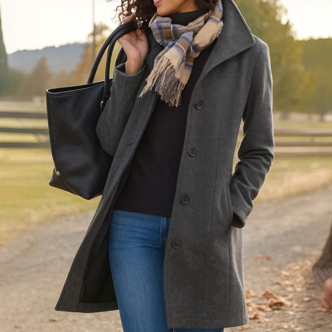 Susan | Women's Classic Button-Front Winter Coat, Tailored Autumn Coat | Animated Apparel