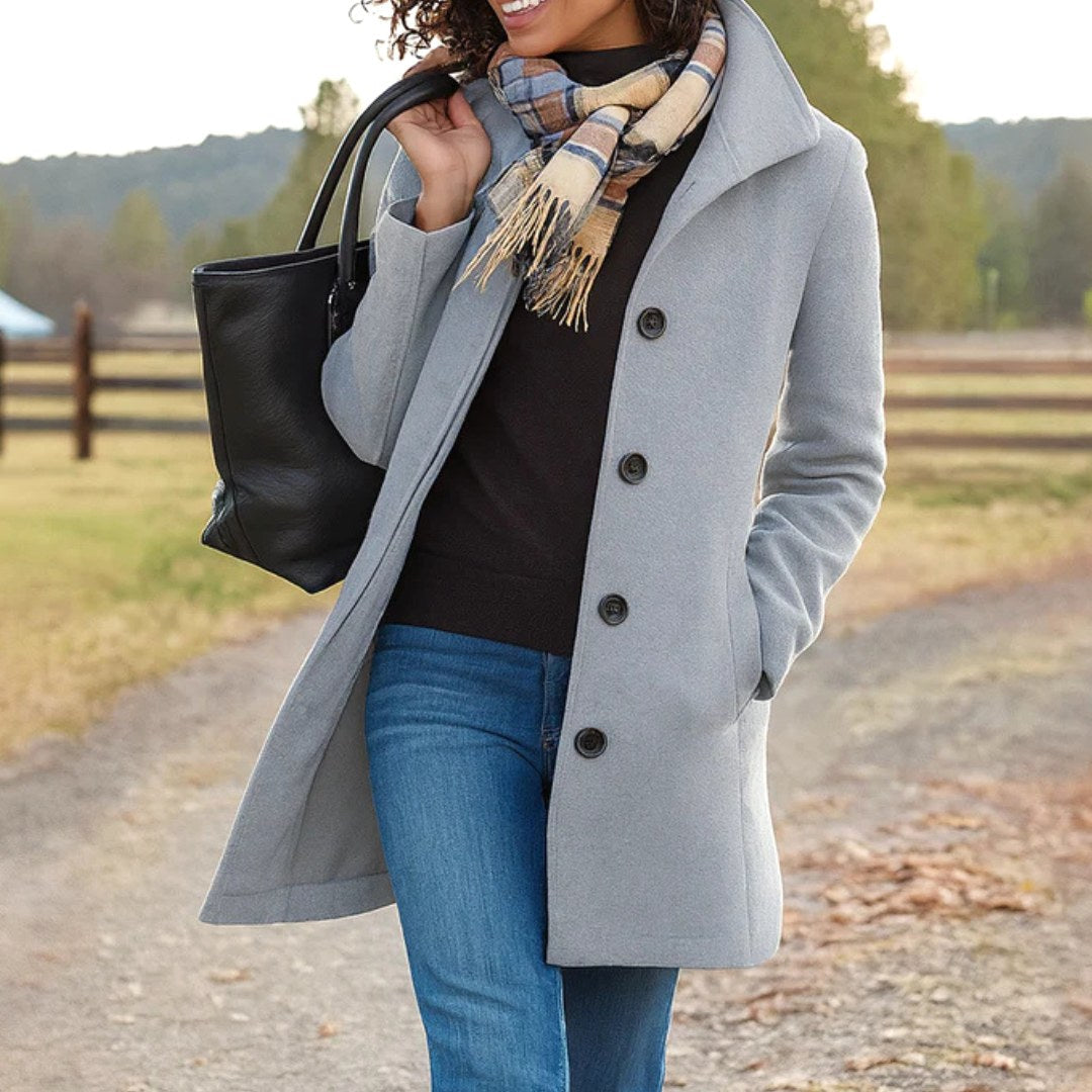 Susan | Women's Classic Button-Front Winter Coat, Tailored Autumn Coat | Animated Apparel