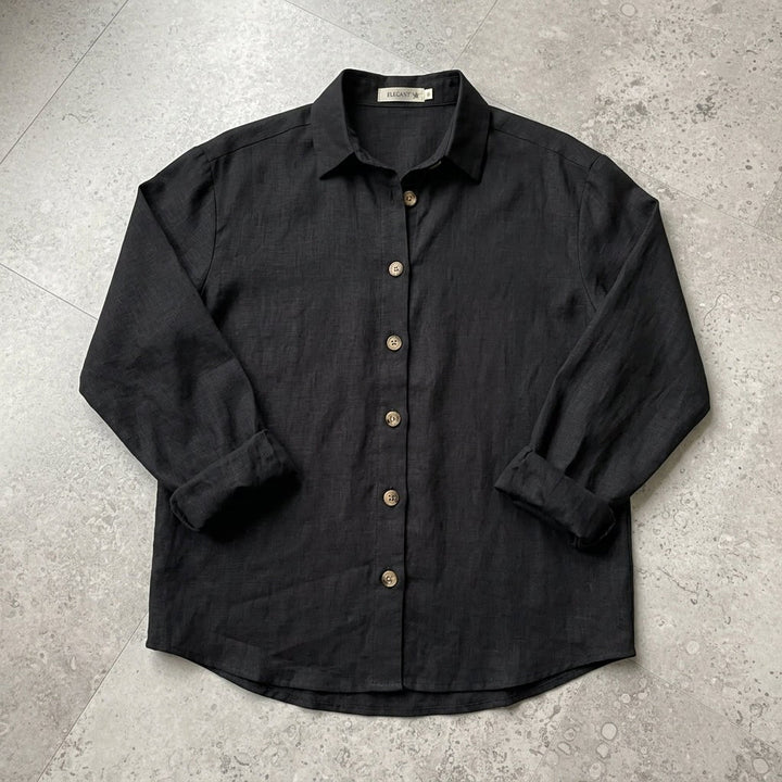 Suzanne | Women's Linen Blend Blouse with Classic Collar, Relaxed Fit Shirt | Animated Apparel