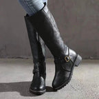 Sylvia | Women's Orthopedic Leather Knee-High Boots, Block Heel Autumn Boots | Animated Apparel | DarkBrown