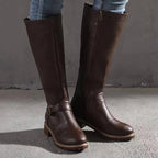 Sylvia | Women's Orthopedic Leather Knee-High Boots, Block Heel Autumn Boots | Animated Apparel | Black