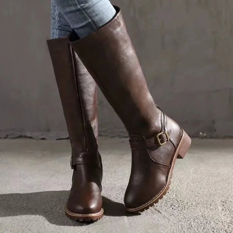 Sylvia | Women's Orthopedic Leather Knee-High Boots, Block Heel Autumn Boots | Animated Apparel