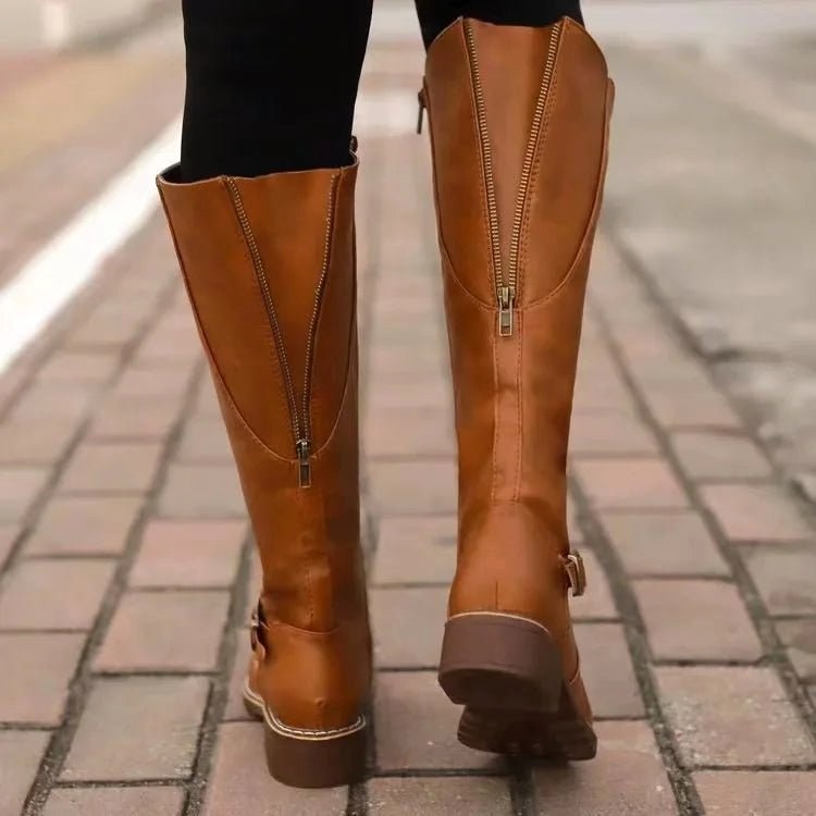 Sylvia | Women's Orthopedic Leather Knee-High Boots, Block Heel Autumn Boots | Animated Apparel