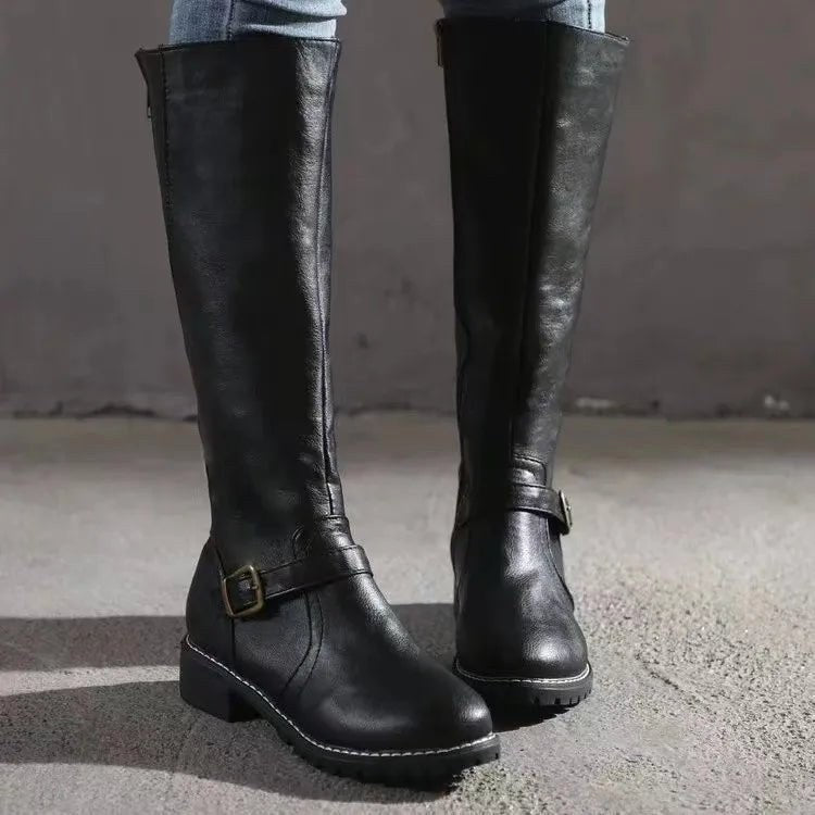 Sylvia | Women's Orthopedic Leather Knee-High Boots, Block Heel Autumn Boots | Animated Apparel