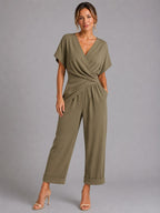 Sylvie | Women's Wrap-Front Two-Piece Set, Relaxed Cropped Trousers | Animated Apparel