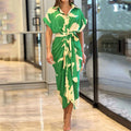 Taryn | Women's Wrap Short Sleeve Midi Dress - Green