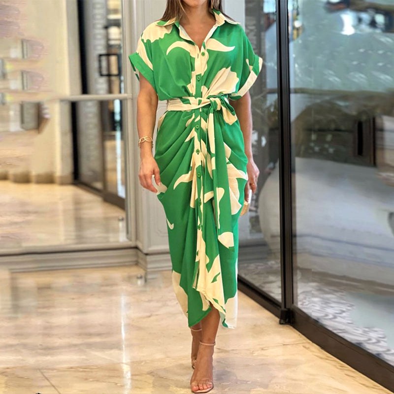 Taryn | Women's Wrap Short Sleeve Midi Dress - Green