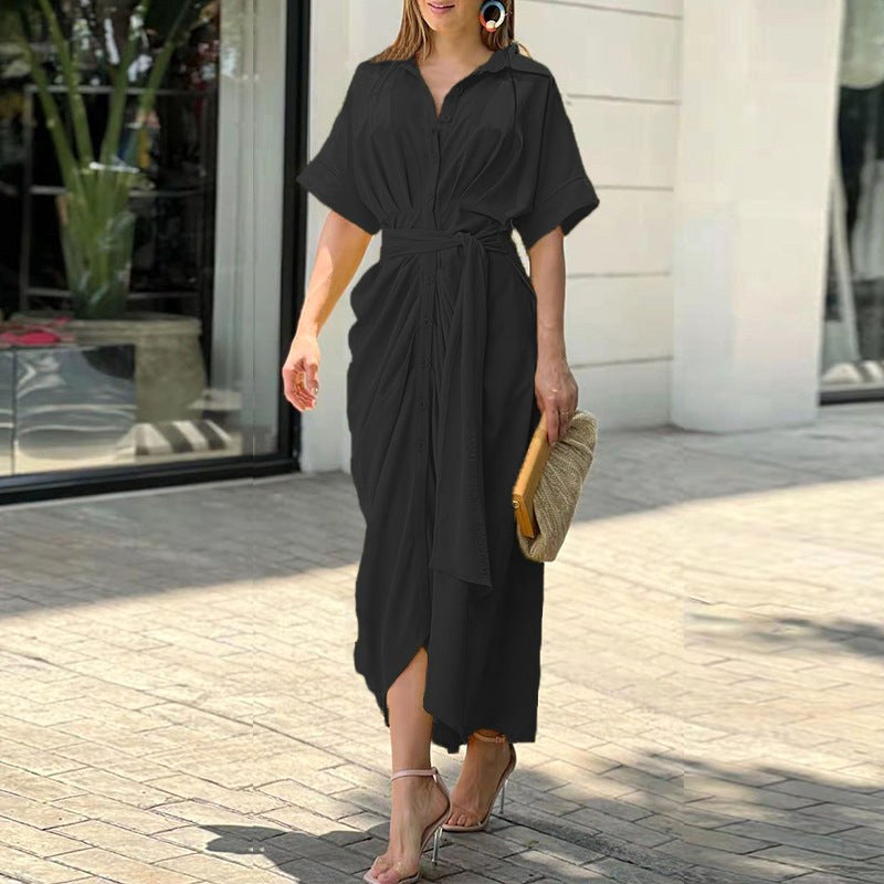 Taryn | Women's Wrap Short Sleeve Midi Dress - Black