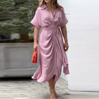 Taryn | Women's Wrap Short Sleeve Midi Dress - Pink