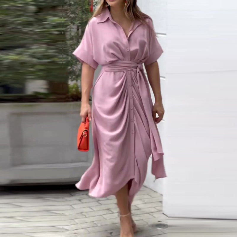 Taryn | Women's Wrap Short Sleeve Midi Dress - Pink