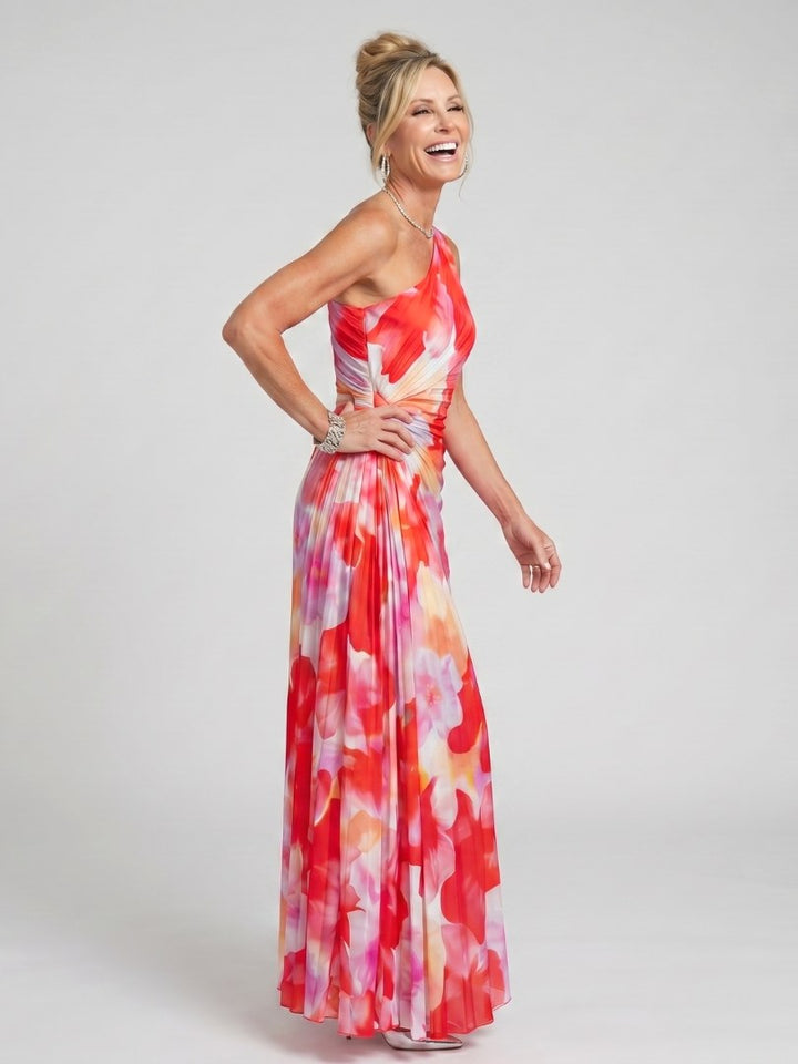 Taya | Women's One Shoulder Pleated Midi Dress - image 2