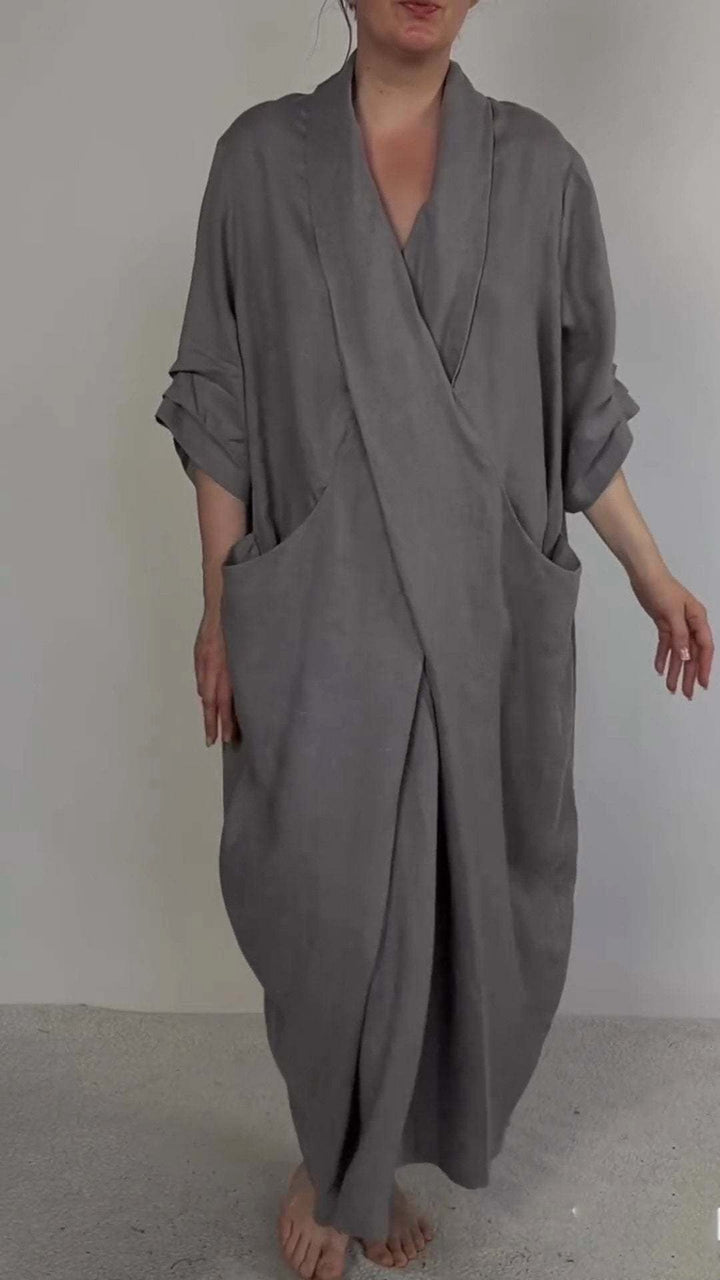 Taylor | Women's Minimalist V-Neck Dress With Pocket - Gray