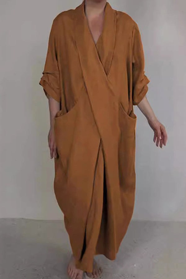 Taylor | Women's Minimalist V-Neck Dress With Pocket - Khaki
