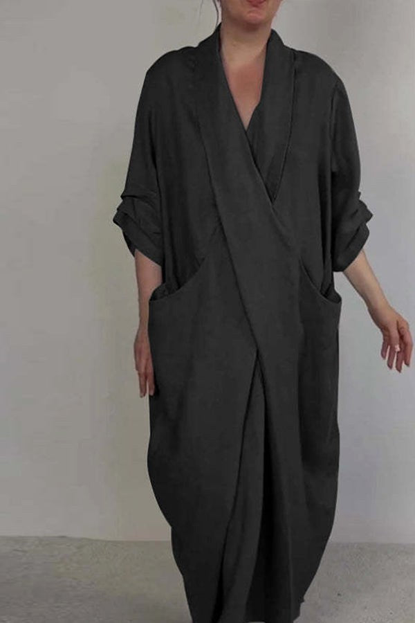 Taylor | Women's Minimalist V-Neck Dress With Pocket - Black