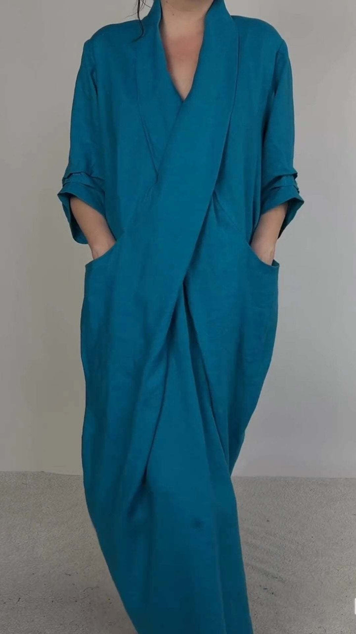 Taylor | Women's Minimalist V-Neck Dress With Pocket - Blue