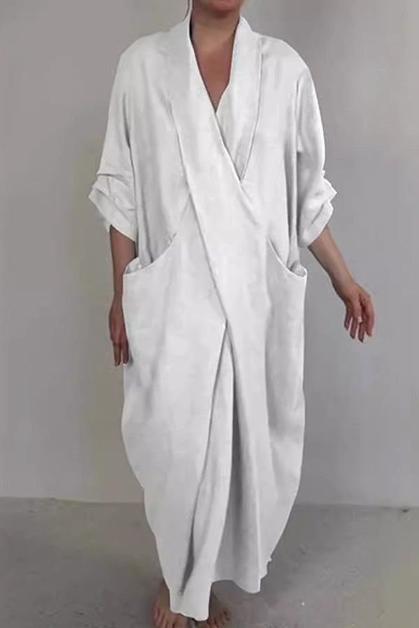Taylor | Women's Minimalist V-Neck Dress With Pocket - White