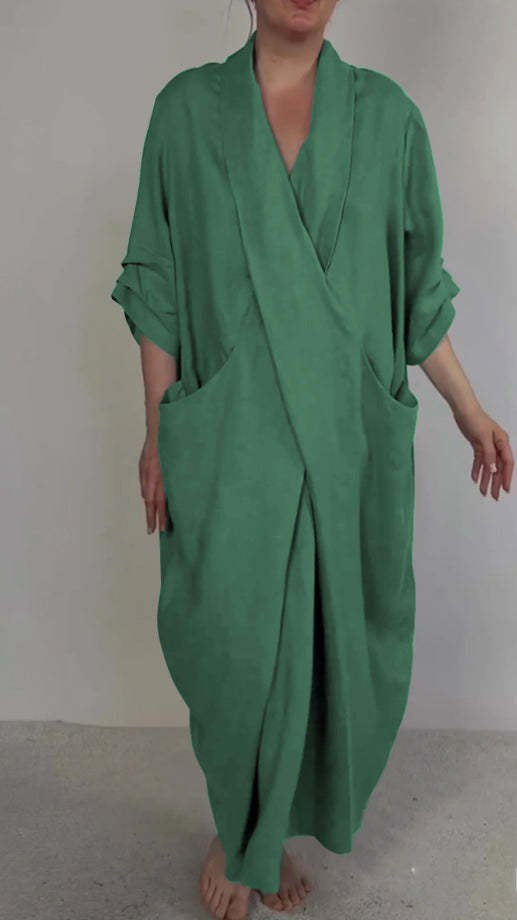 Taylor | Women's Minimalist V-Neck Dress With Pocket - Green